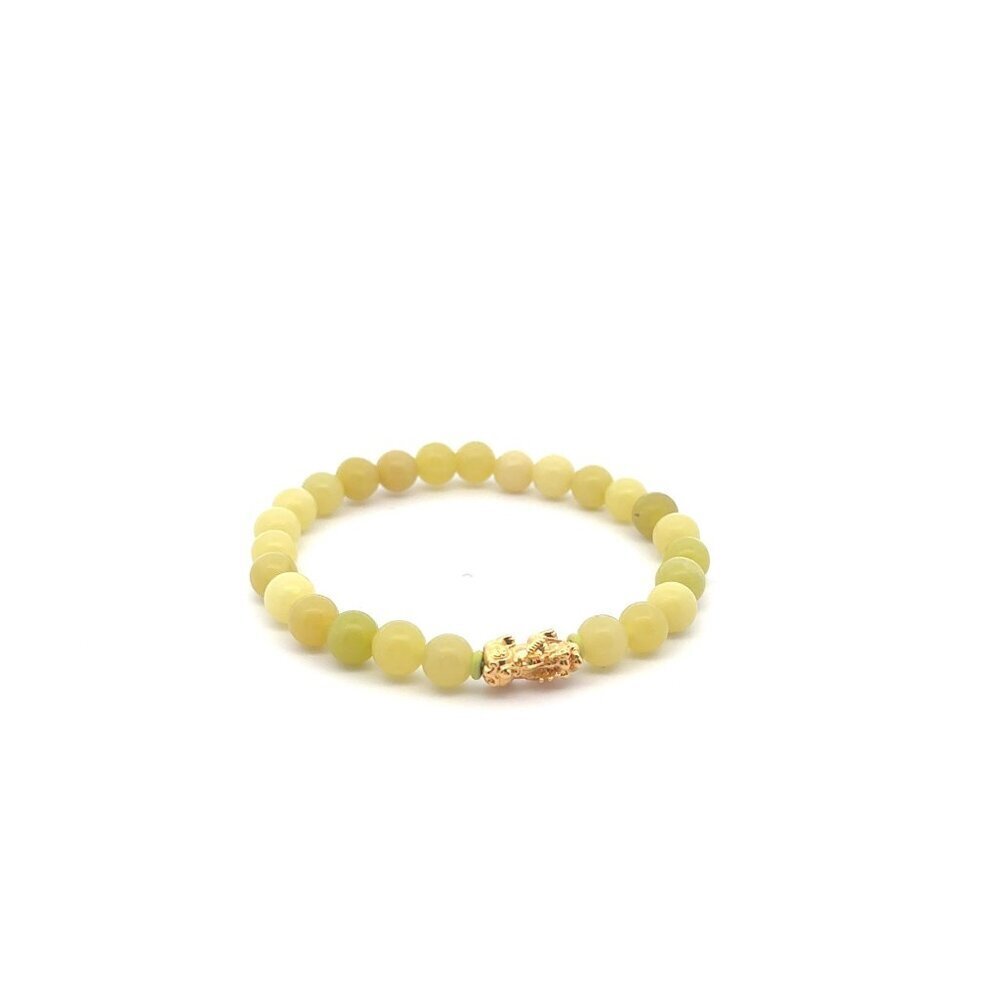 18K Gold Pixiu Piyao Lucky Charm Bracelet Natural Lemon Jade Gemstones 6mm